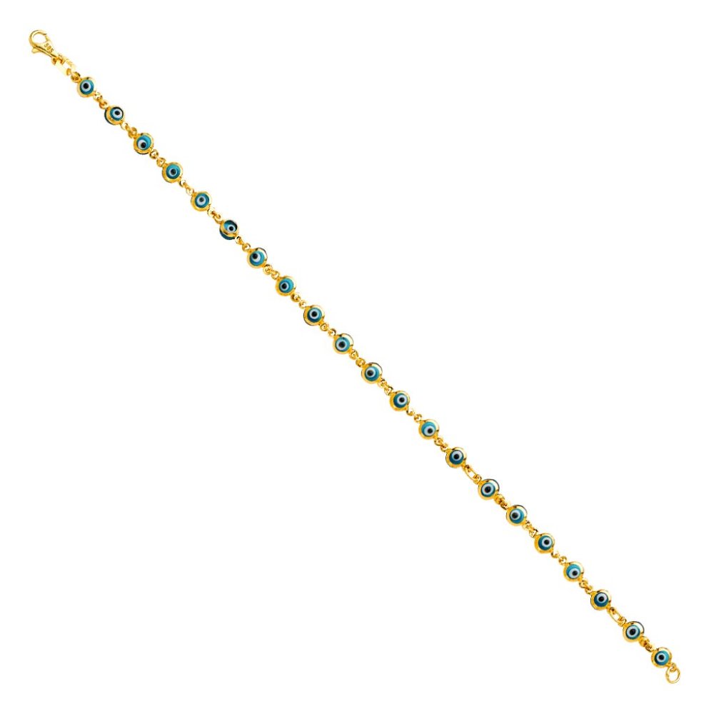 14K Solid Yellow Gold Evil Eye Blue Bracelet 7" in - Picture 3 of 14
